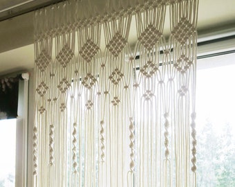 Macrame Curtain Wall Hanging, Doorway Window Curtains Handwoven Wedding Backdrop Arch, Closet Room Divider Boho Wall Decor