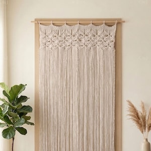 Large Macrame Wall Hanging | Boho Cotton Curtain, Handwoven Textile Art, Doorway Window Decor