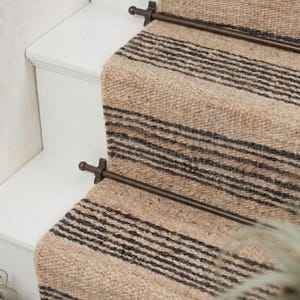 Handwoven Jute Runner Rug | Black Stripes, Boho Farmhouse Entryway Carpet