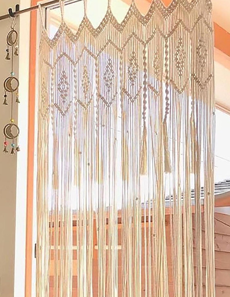 Macramé Doorway Curtains Bohemian Room Divider Handmade Door String Curtain Door Window curtain Birthday Party Wedding Backdrop image 4