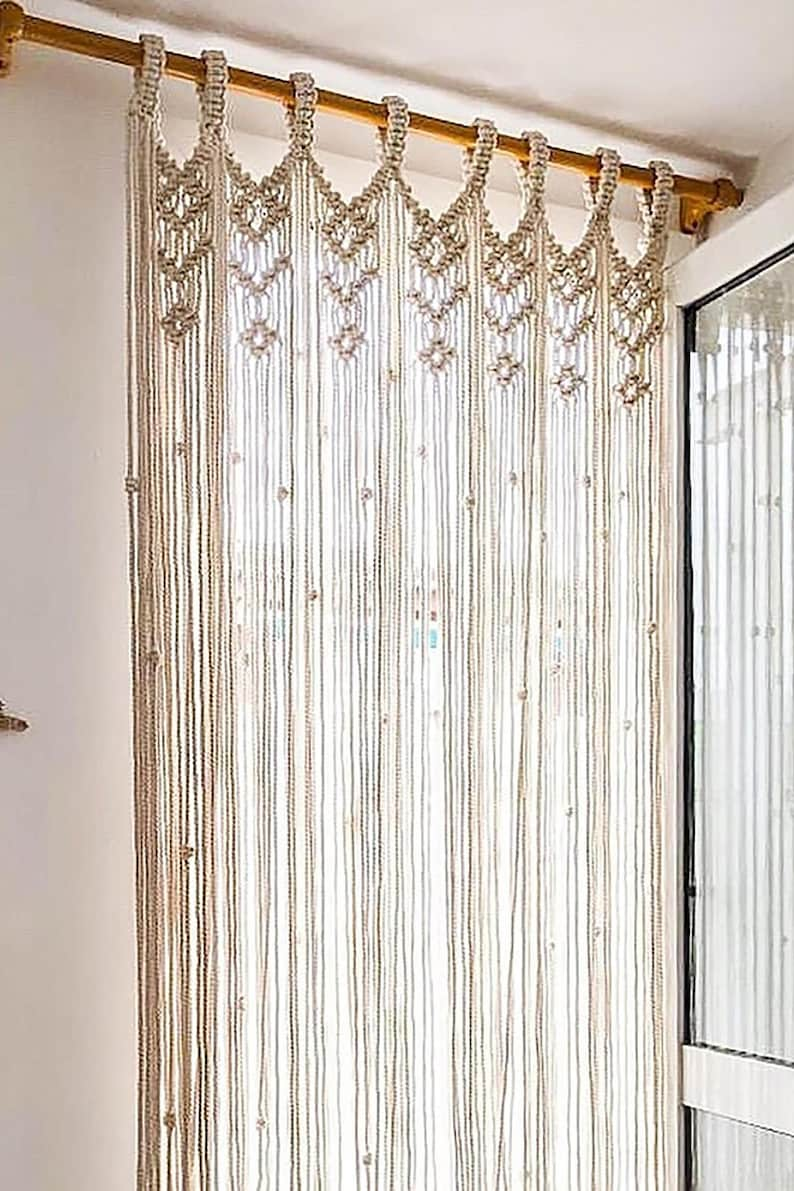 Macramé Doorway Curtains Bohemian Room Divider Handmade Door String Curtain Door Window curtain Birthday Party Wedding Backdrop image 3