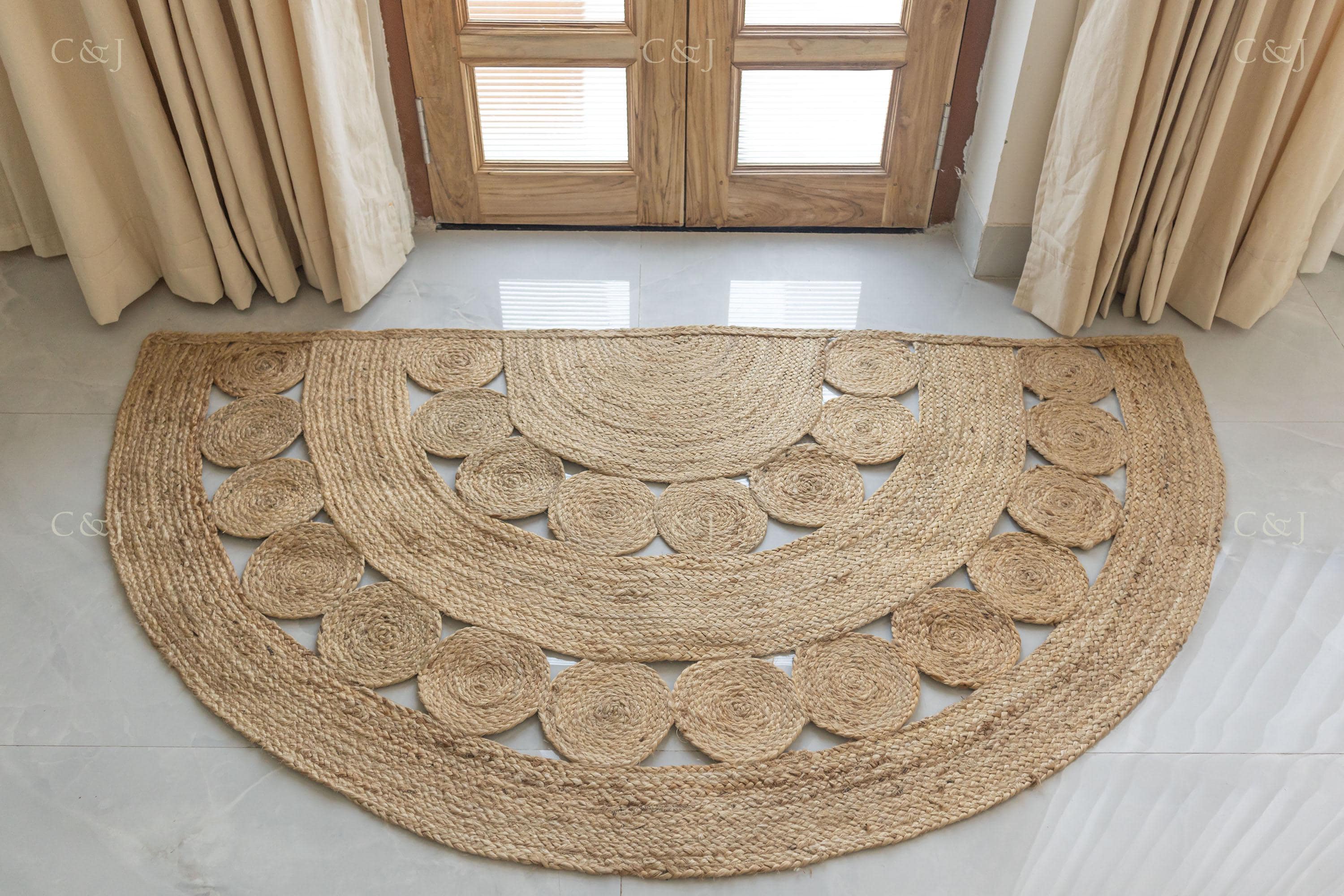 Handwoven Jute Half Moon Rug, Boho Entryway Decor - Etsy
