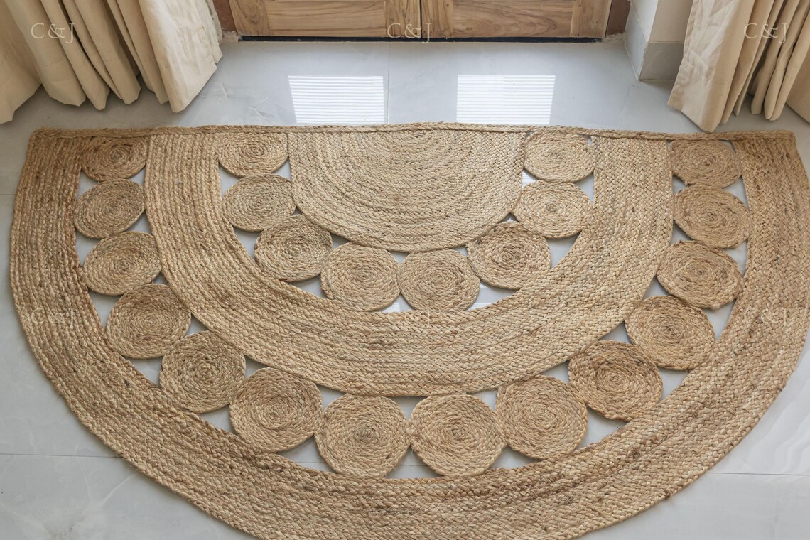 Handwoven Jute Half Moon Rug, Boho Entryway Decor - Etsy