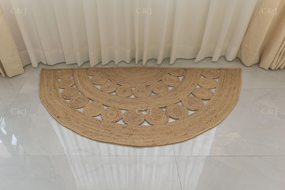 Handwoven Jute Half Moon Rug, Boho Entryway Decor - Etsy