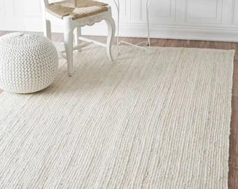 Handmade White Braided Jute Rug | Boho Farmhouse Decor
