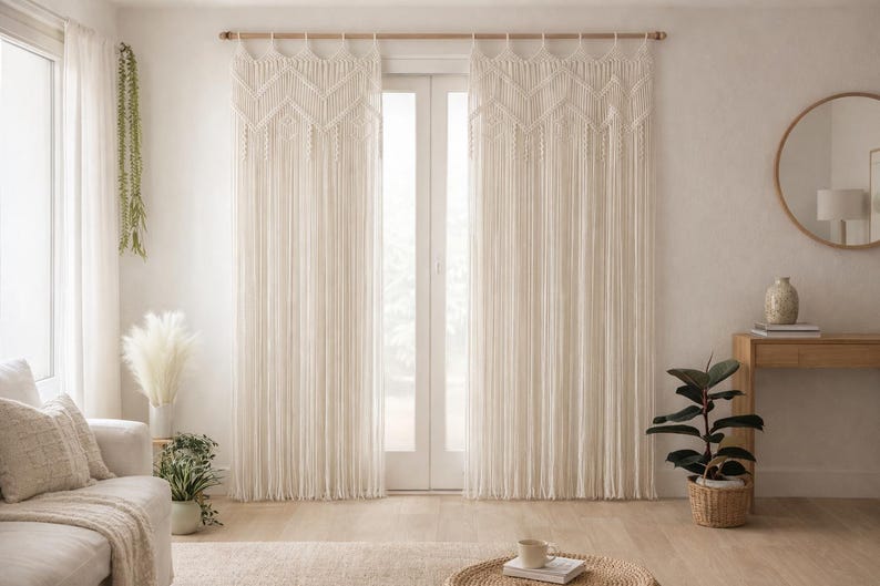 Handgjord makramédörrgardin | Boho rumsavdelare bild 6