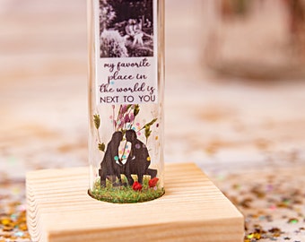 Photo Gift, Personalised Message in a Bottle, Gift For Her, for Him, for Couple, Love Gifts, Photo Booth Style, Dried Flowers, romantic gift