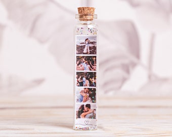 Regalo personalizado para novio Foto Regalo Mensaje en una botella Regalo personalizado para ella Para él Regalo de aniversario Regalo de foto familiar Caja de amor