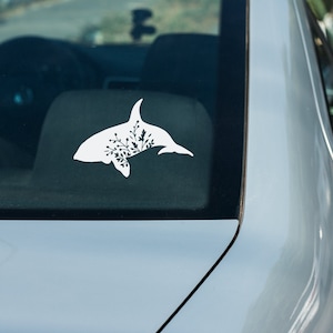 Floral Orca Silhouette Vinyl Decal - Ocean-Themed Animal Decal