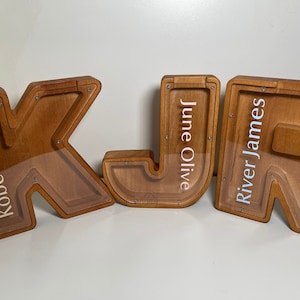 Piggy Bank Personalized Wooden Kids Letter Piggy Bank Custom initial Name Coin Bank, initial piggy bank, Wood Alphabet Letter Bank Money Box