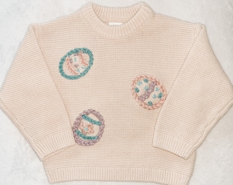 Kids Easter Sweater, Embroidered Sweater, Egg Sweater, Chunky Baby Sweater, Kids Sweater, Custom Kids Sweater, Easter, Kids Easter Basket