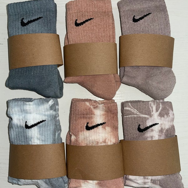 Earth Tones 6 Pack Nike Solid Dye Crew Socks, Earth tones tye dye pack neutral tones, adult Nike socks