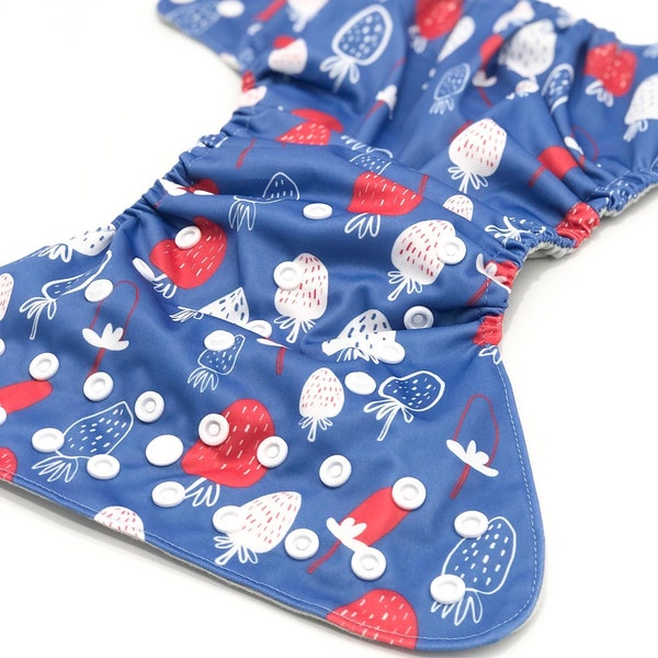 Pocket Cloth Diaper in "Strawberry Sky" Pattern w/ Grey Microsuede Liner (includes 3-layer insert)