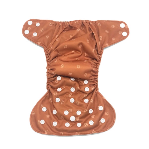 Newborn All-In-One (AIO) Cloth Diaper with Pocket in "Terracotta Sunshine" Print + 4-layer Insert