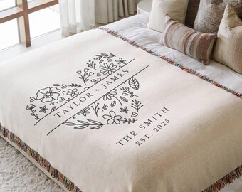 Custom Woven Blanket, Personalized Names & Date, Wedding Gift