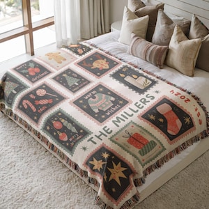 Personalized Christmas Woven Blanket, Custom Family Name Holiday Throw