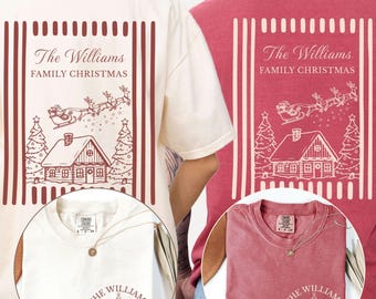 Customized family Christmas shirts with name, Matching Holiday Tees, Comfort colors family matching shirts
