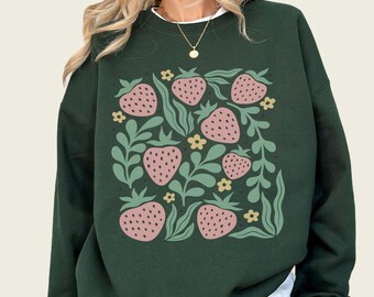Strawberry Cottagecore Sweatshirt, Botanical Garden Lover Gift