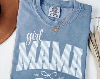 Camiseta para mamá de niña, camiseta Comfort Colors para mamá, regalo para el Día de la Madre, regalo para mamá primeriza, regalo para baby shower, regalo para mamá de niña