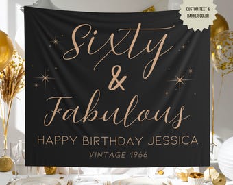 Customizable Birthday Tapestry Banner, Sixty bday Decor