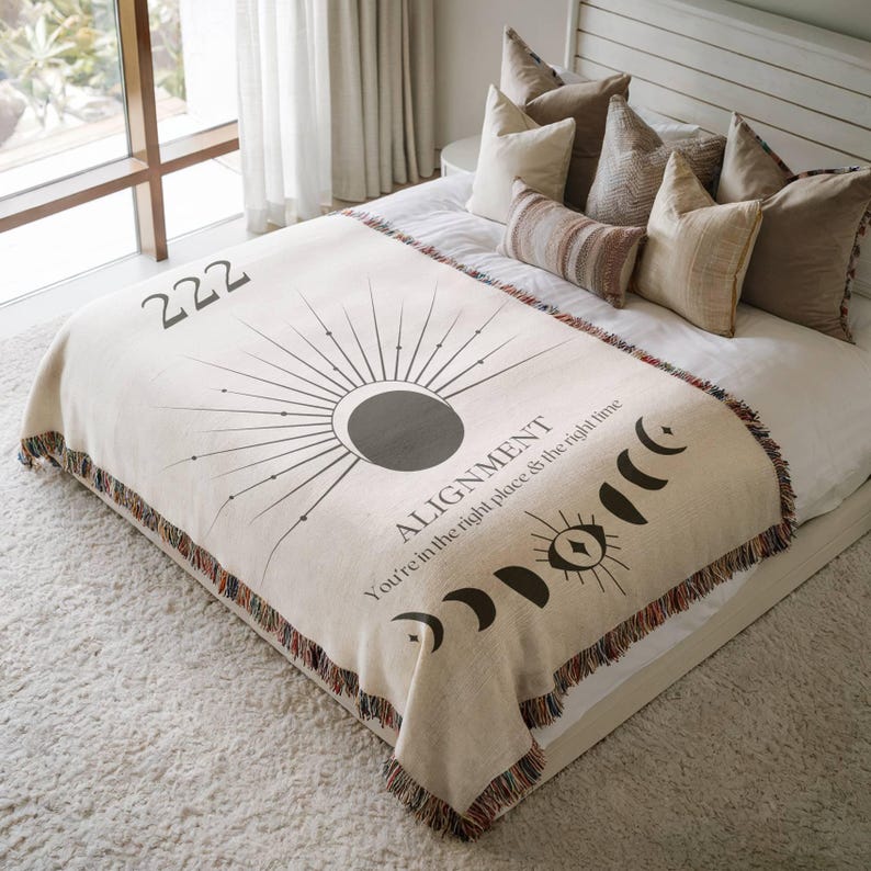 Angel Numbers Tapestry: Celestial Woven Cotton Blanket Bild 1