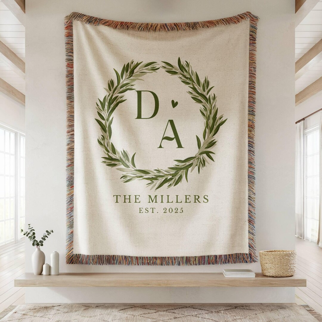 Personalized Woven Throw Blanket, Family Name Initial, Wedding ...