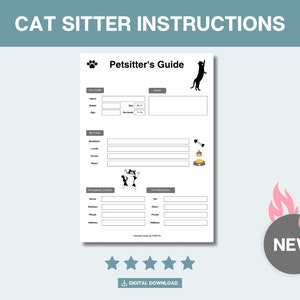 Cat Sitter Instructions Printable PDF: Pet Sitting Notes & Checklist Template, Cat Sitter Guide, Sample Pet Sitting Forms