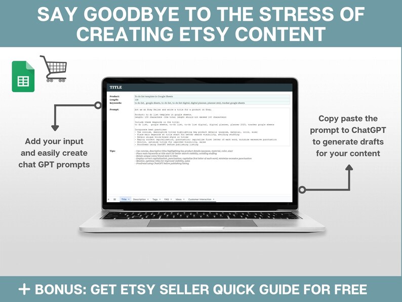 Easy Chatgpt Prompts Spreadsheet for Etsy Sellers AI Chat GPT Etsy