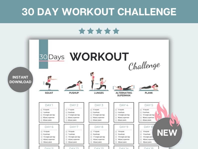 30-day workout challenge printable PDF by FAIRUN.