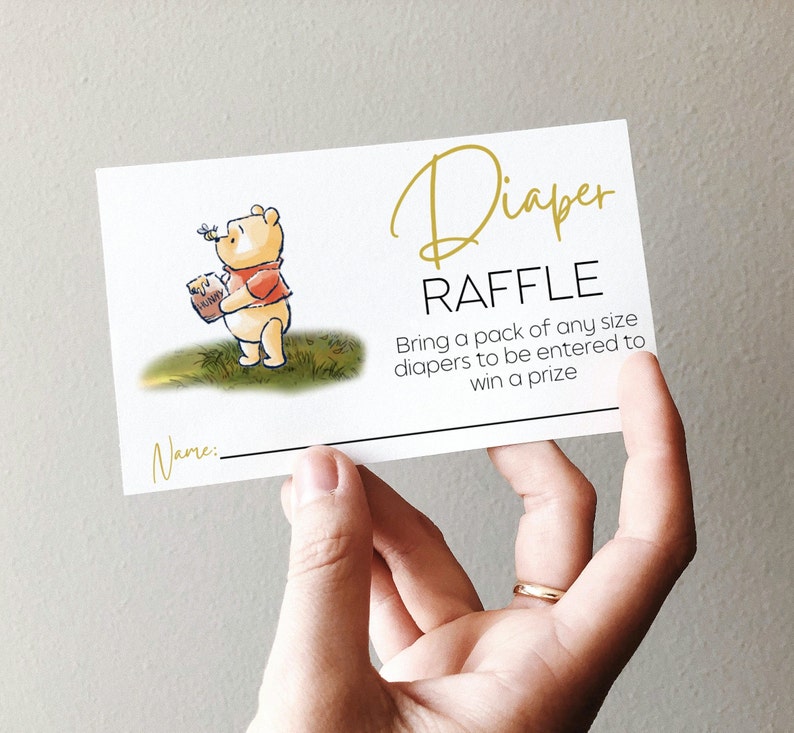 Winnie the Pooh Diaper Raffle Sign & Ticket Bundle, Pooh Bear Bring A