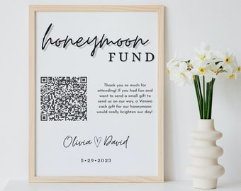 Honeymoon Fund Sign Template, Venmo Honeymoon Wish, Wedding Cash Gift, Minimalist, Editable Template, Instant Download, 8x10