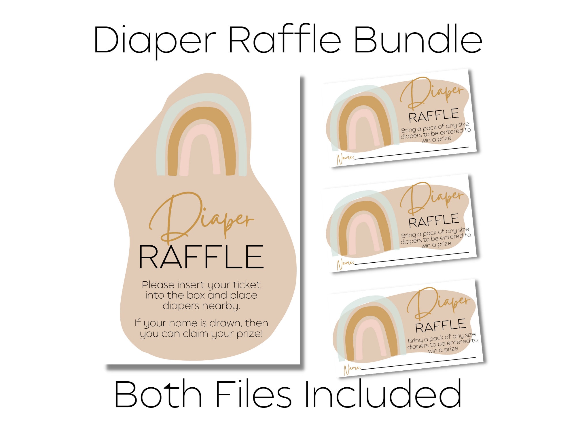 Boho Rainbow Diaper Raffle Sign & Ticket Bundle, Minimalistic Bring A ...