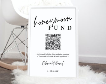 Honeymoon Fund Sign Template, Venmo Honeymoon Wish, Wedding Cash Gift, Minimalist, Editable Template, Instant Download, 12x16