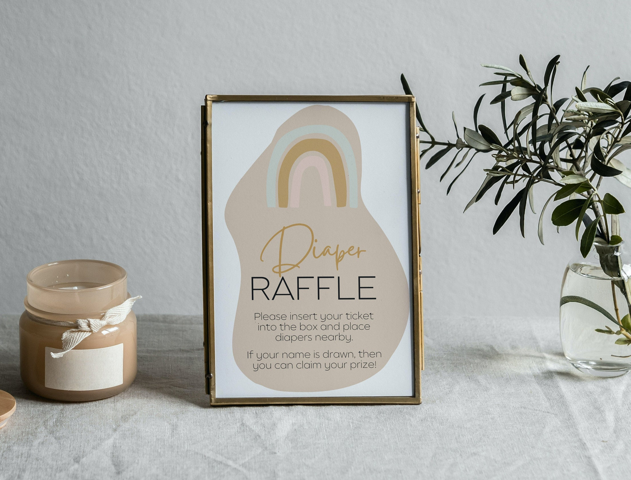 Boho Rainbow Diaper Raffle Sign & Ticket Bundle, Minimalistic Bring A ...