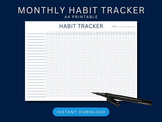 Monthly Habit Tracker Printable Daily Habit Tracker Template - Etsy