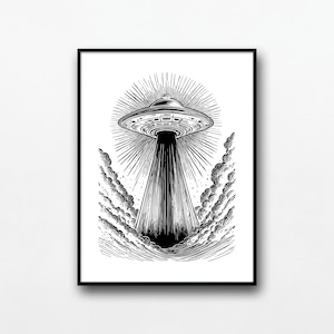 UFO Print | UFO Art | UFO Poster | Flying Saucer | ufo Poster | uap | Sci Fi | Sketch Art | Home Decor | Digital Download | Printable Art