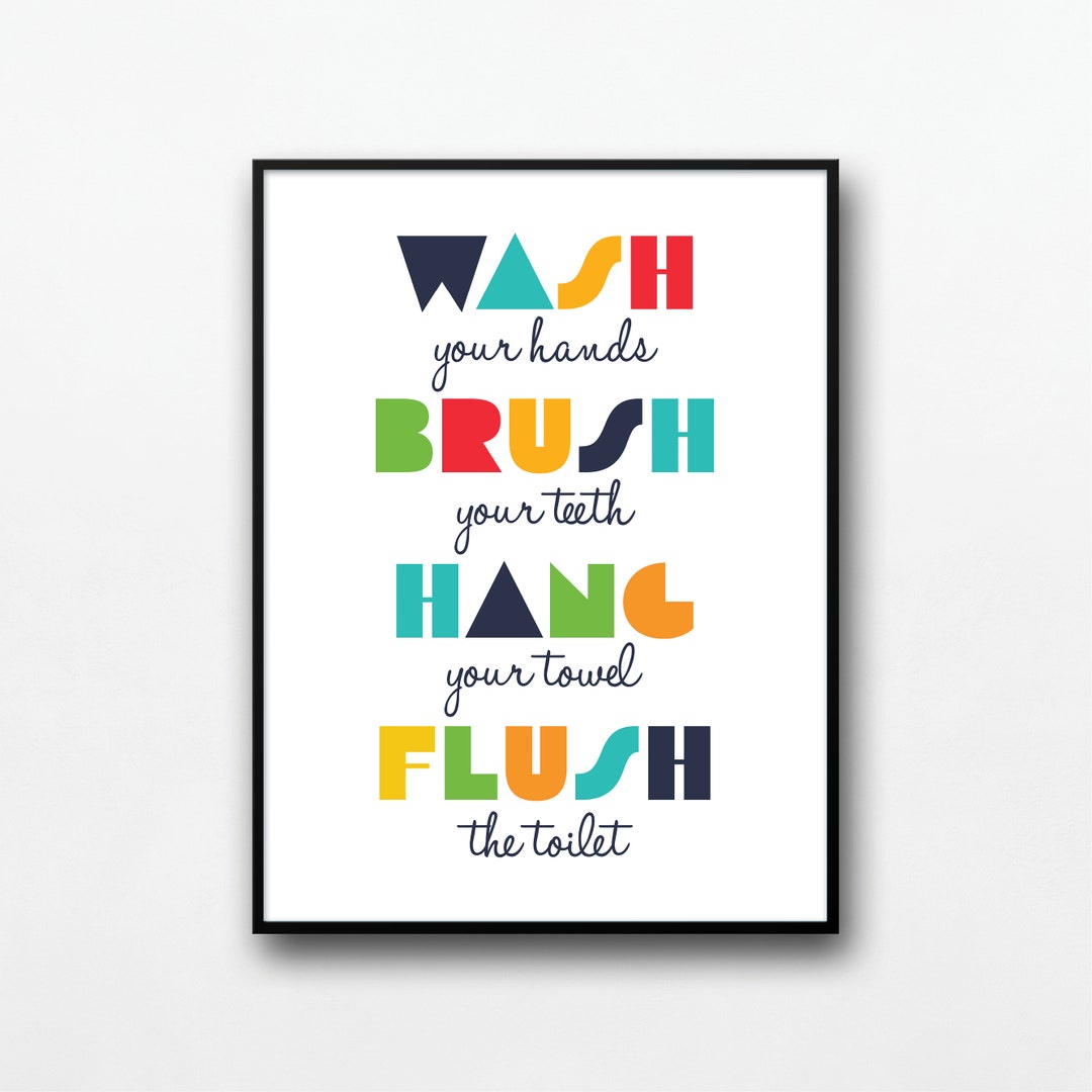 Kids Bathroom Print, Bathroom Wall Print, Wash Your Hands, Brush Your ...