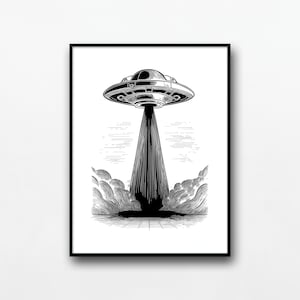UFO Print | UFO Art | UFO Poster | Flying Saucer | ufo Poster | uap | Sci Fi | Sketch Art | Home Decor | Digital Download | Printable Art