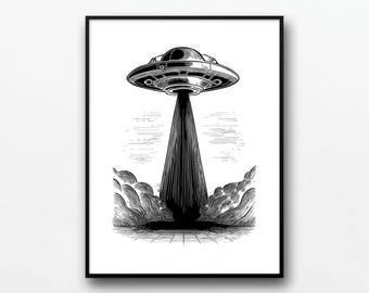 UFO-Skizze Kunstdruck: Sci-Fi Fliegende Untertasse (Digital Download)