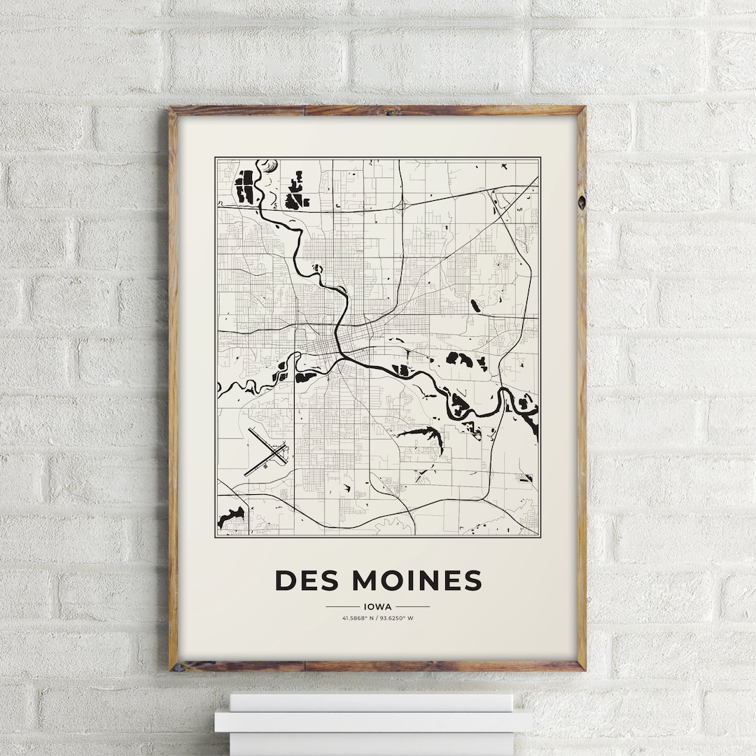 Des Moines Map Print, Iowa Maps, City Map Prints, Wall Art, Des Moines