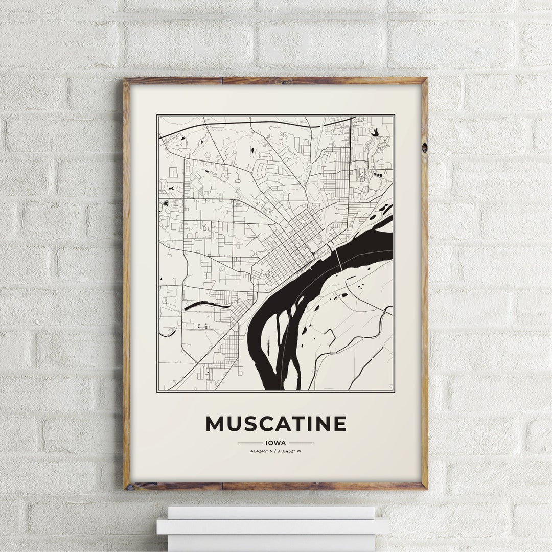 Muscatine Map Print, Iowa Maps, City Map Prints, Wall Art, Muscatine