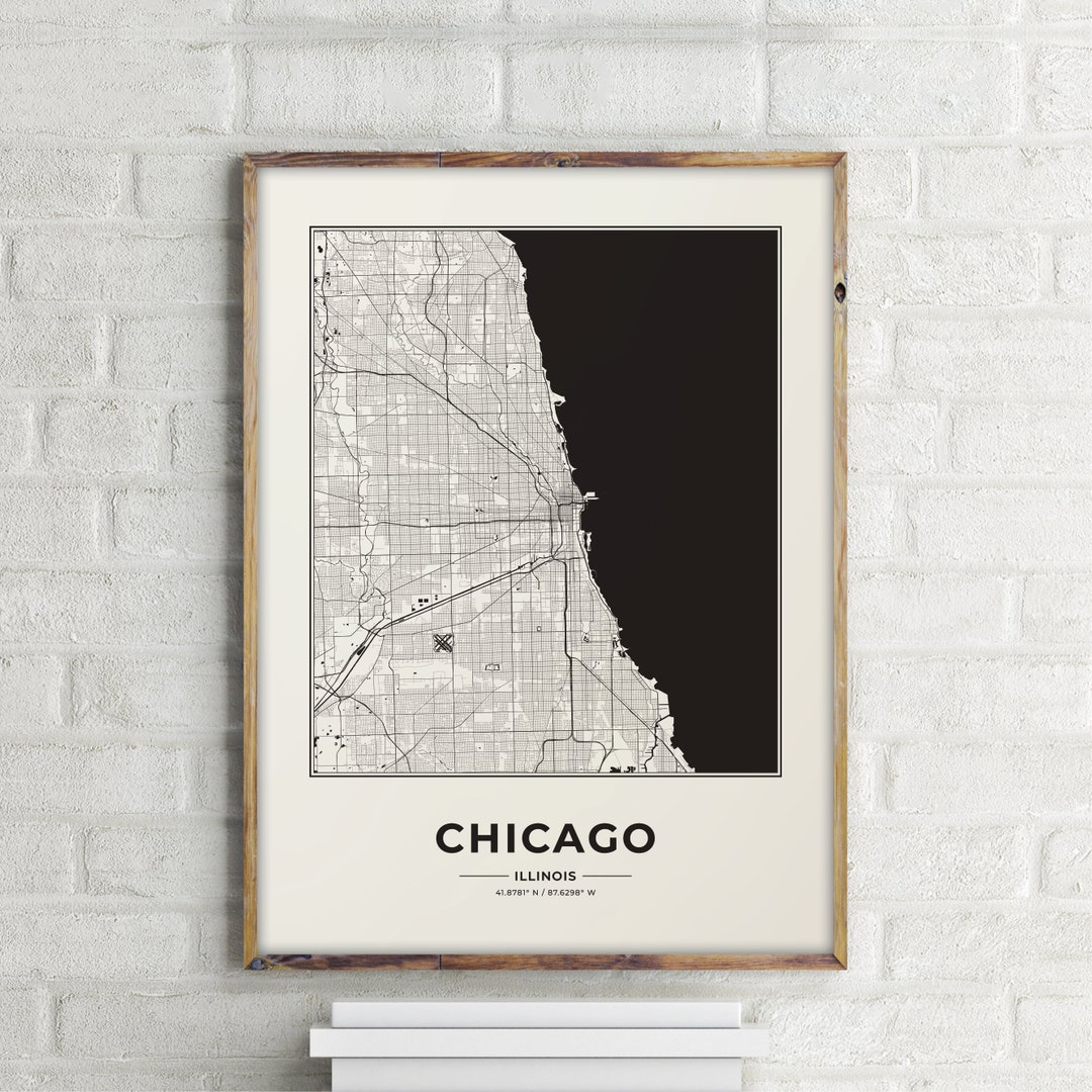 Chicago Map Print, Chicago Illinois Maps, City Map Print Wall Art