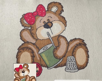 Dixie Crochet Pattern for Cozy Afghan Blanket made using sc graphgan -  teddybear with sewing tools