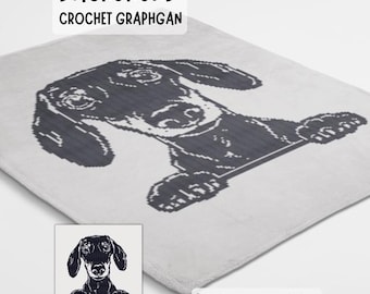 Padrão de manta de crochê Dachshund feito usando gráfico de ponto baixo.