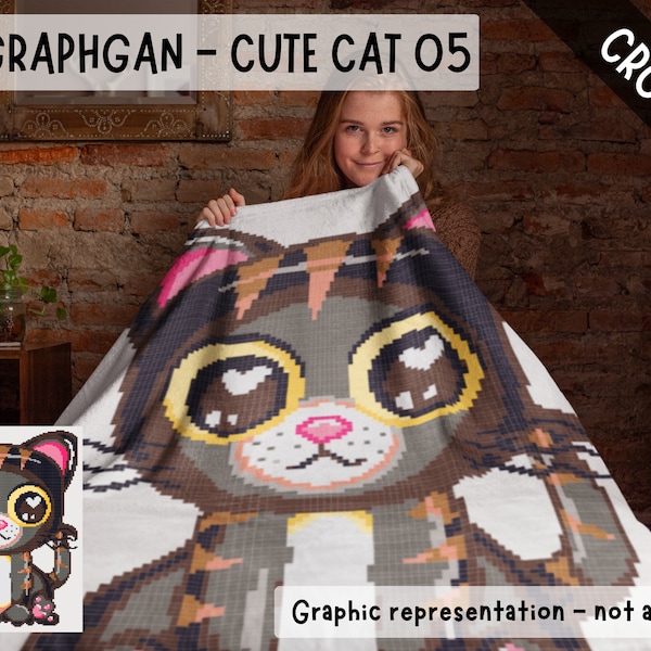 Cute Cat 05 Crochet Pattern for Cozy Blanket made using sc graphgan chart