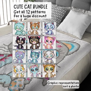 12 x Cute Cat Crochet Patterns for Cozy Blanket made using sc graphgan chart BUNDLE