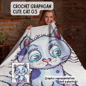 Uroczy kotek 03 Wzór szydełkowy na przytulny kocyk wykonany przy użyciu schematu sc graphgan
