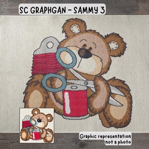 Sammy Crochet Pattern for Cozy Afghan Blanket made using sc graphgan -  teddybear with sewing tools