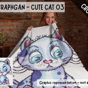 Cute Cat 03 Crochet Pattern for Cozy Blanket made using sc graphgan chart