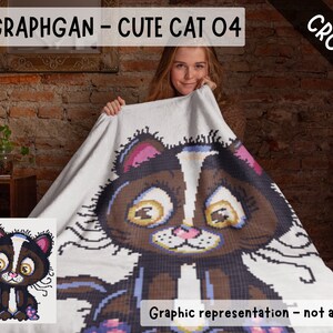 Cute Cat 04 Crochet Pattern for Cozy Blanket made using sc graphgan chart